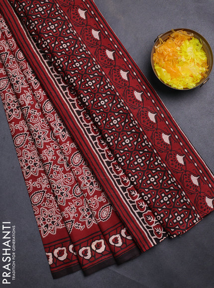 Jaipur cotton saree marron and black with allover kalamkari prints and printed border