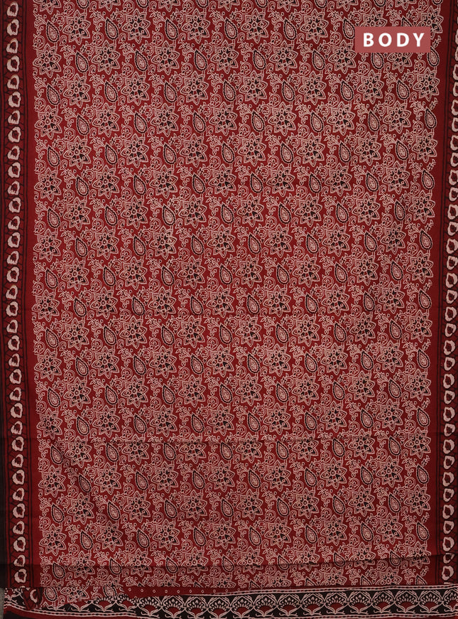 Jaipur cotton saree marron and black with allover kalamkari prints and printed border