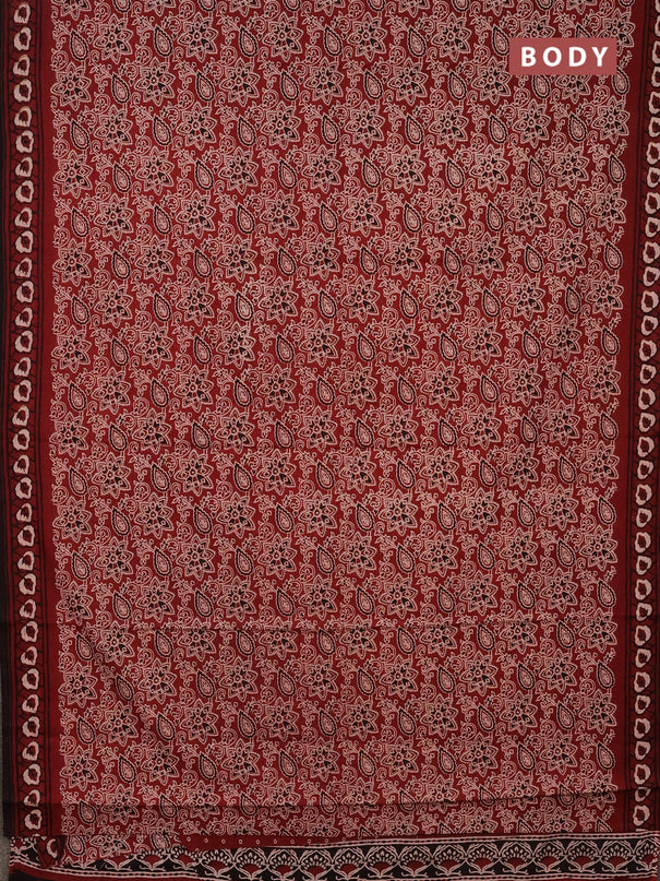 Jaipur cotton saree marron and black with allover kalamkari prints and printed border