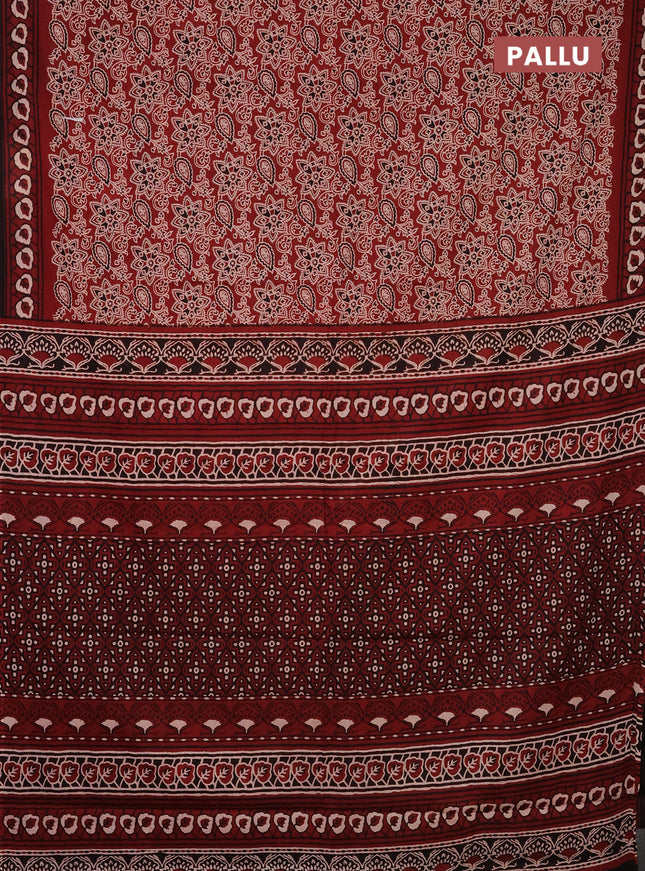 Jaipur cotton saree marron and black with allover kalamkari prints and printed border