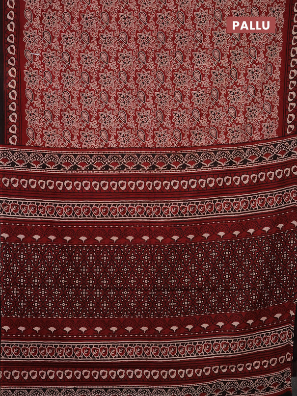 Jaipur cotton saree marron and black with allover kalamkari prints and printed border