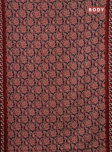 Jaipur cotton saree black and marron with allover kalamkari prints and printed border