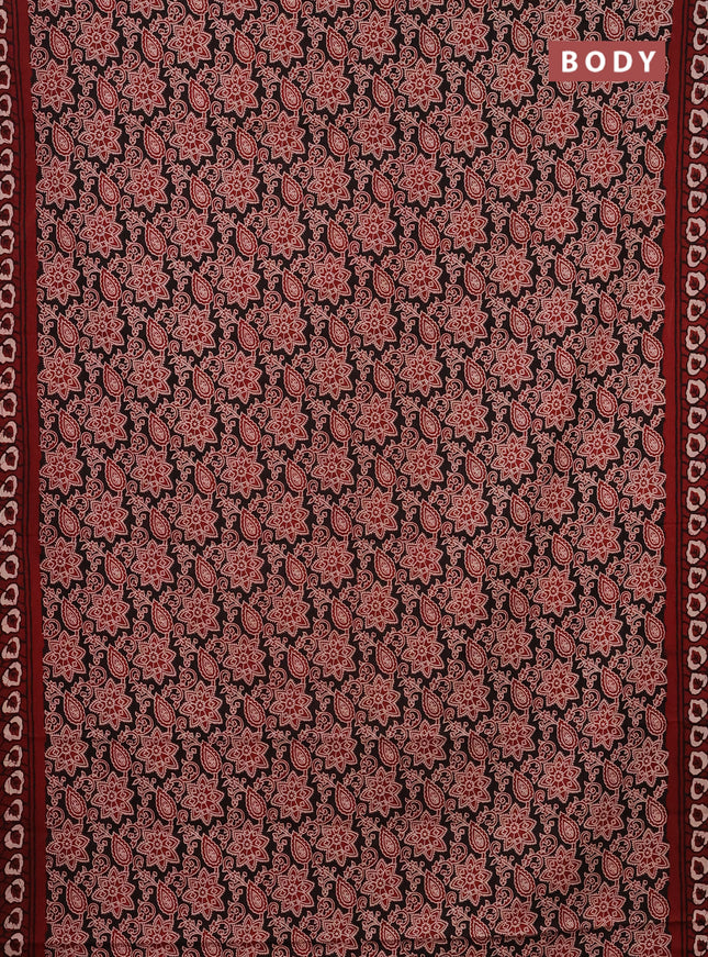 Jaipur cotton saree black and marron with allover kalamkari prints and printed border