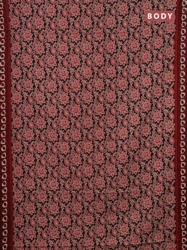 Jaipur cotton saree black and marron with allover kalamkari prints and printed border