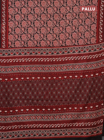 Jaipur cotton saree black and marron with allover kalamkari prints and printed border