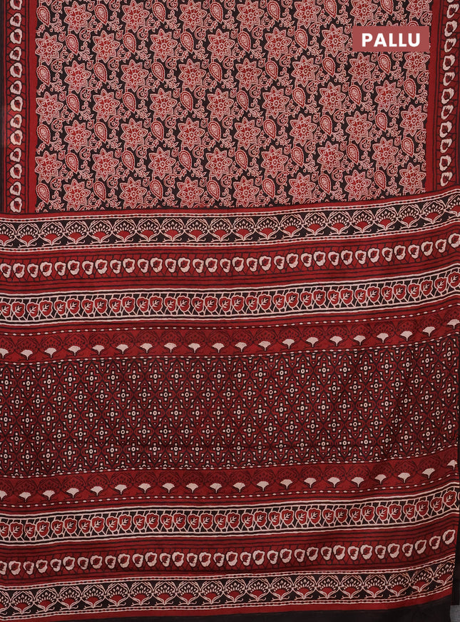 Jaipur cotton saree black and marron with allover kalamkari prints and printed border