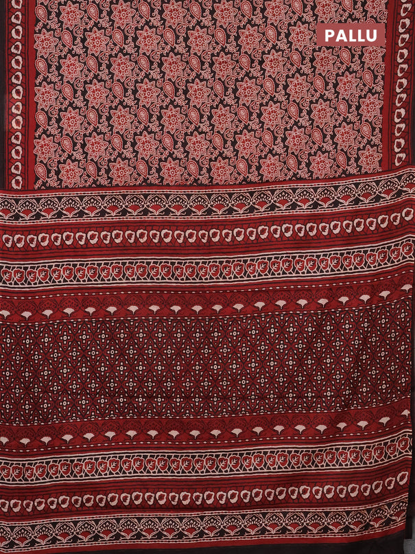 Jaipur cotton saree black and marron with allover kalamkari prints and printed border