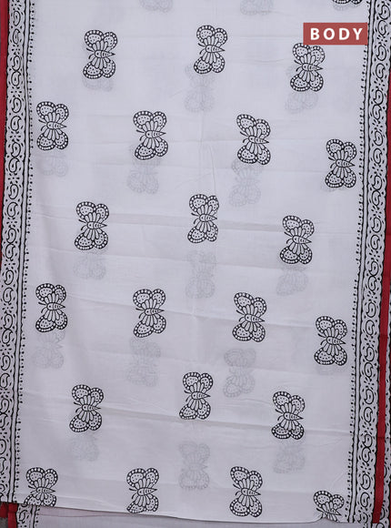 Jaipur cotton saree off white and marron with butterfly butta prints and printed border