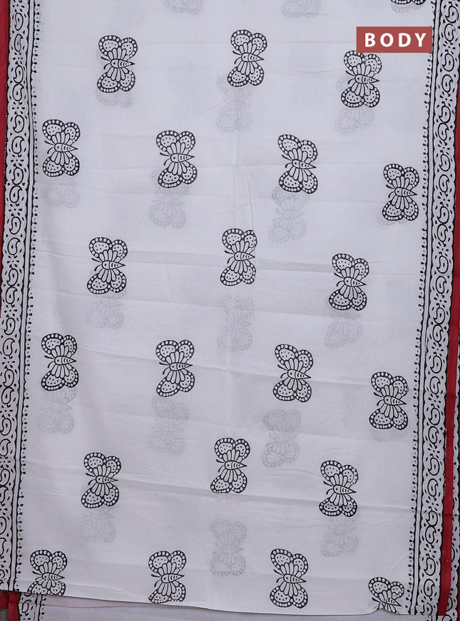 Jaipur cotton saree off white and marron with butterfly butta prints and printed border