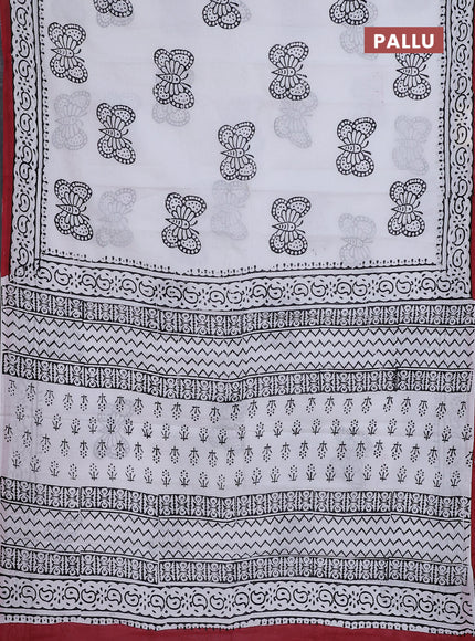 Jaipur cotton saree off white and marron with butterfly butta prints and printed border