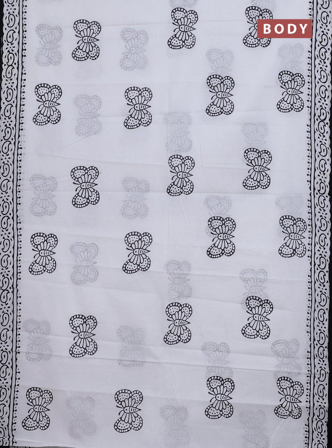 Jaipur cotton saree off white and black with butterfly butta prints and printed border