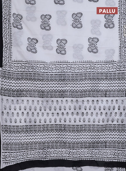 Jaipur cotton saree off white and black with butterfly butta prints and printed border
