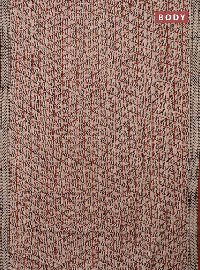 Jaipur cotton saree beige and rust shade with allover prints and printed border