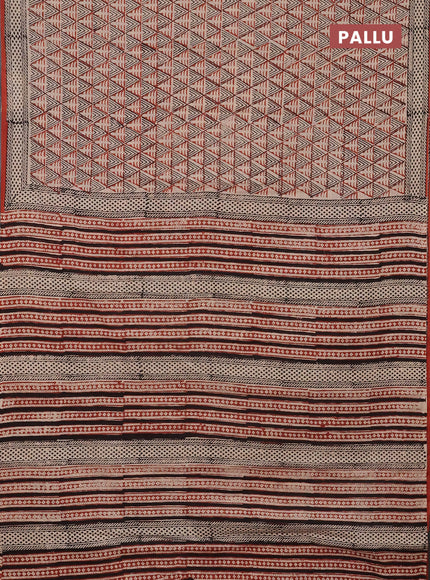 Jaipur cotton saree beige and rust shade with allover prints and printed border