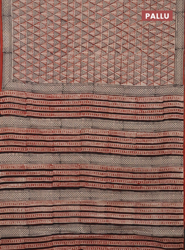 Jaipur cotton saree beige and rust shade with allover prints and printed border