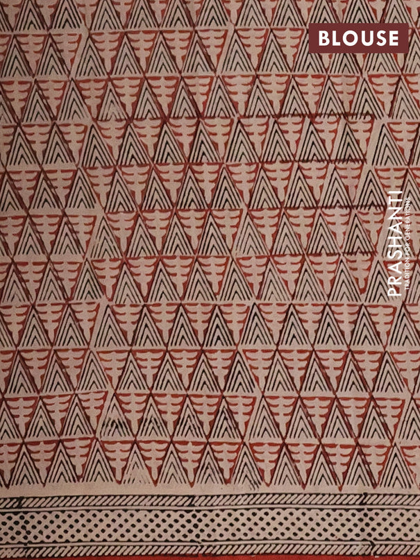 Jaipur cotton saree beige and rust shade with allover prints and printed border