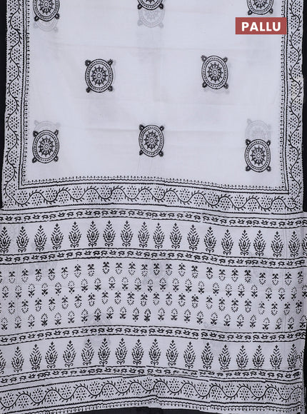 Jaipur cotton saree off white and black With Warli butta prints and printed border