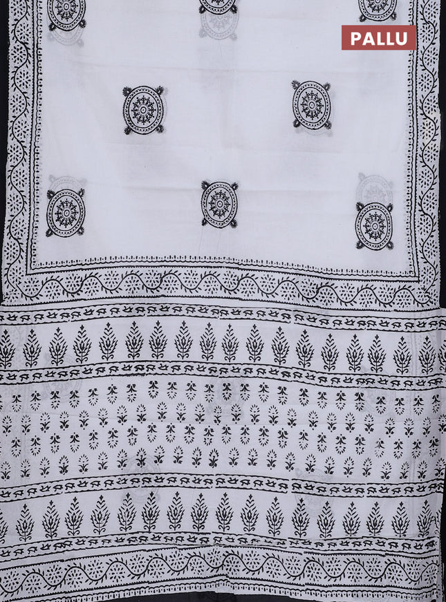 Jaipur cotton saree off white and black With Warli butta prints and printed border