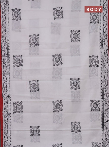 Jaipur cotton saree off white and marron with warli butta prints and printed border