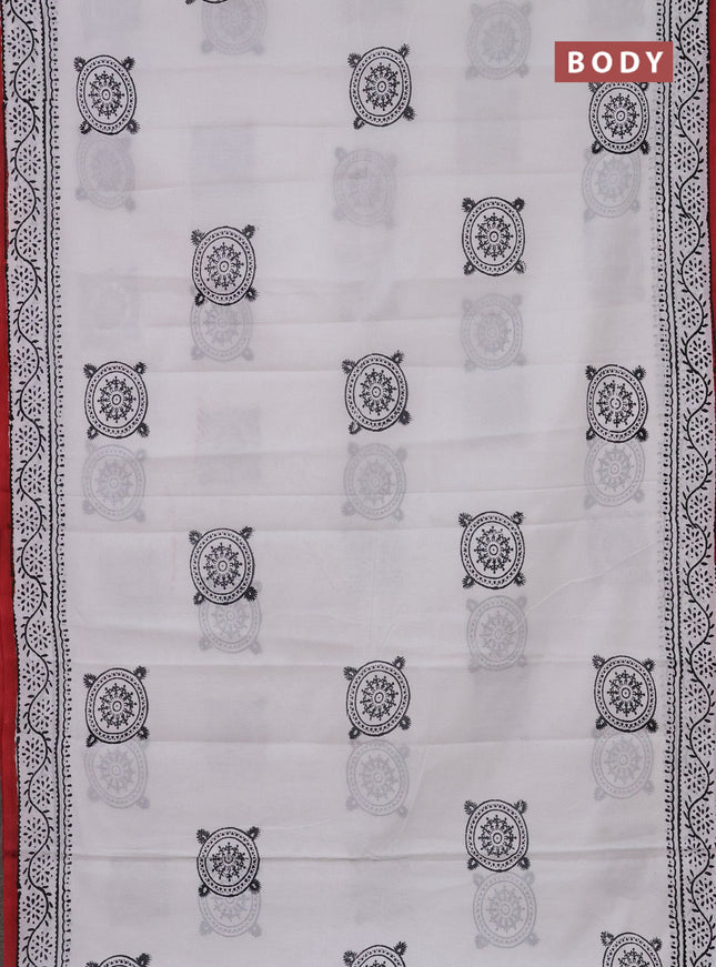Jaipur cotton saree off white and marron with warli butta prints and printed border