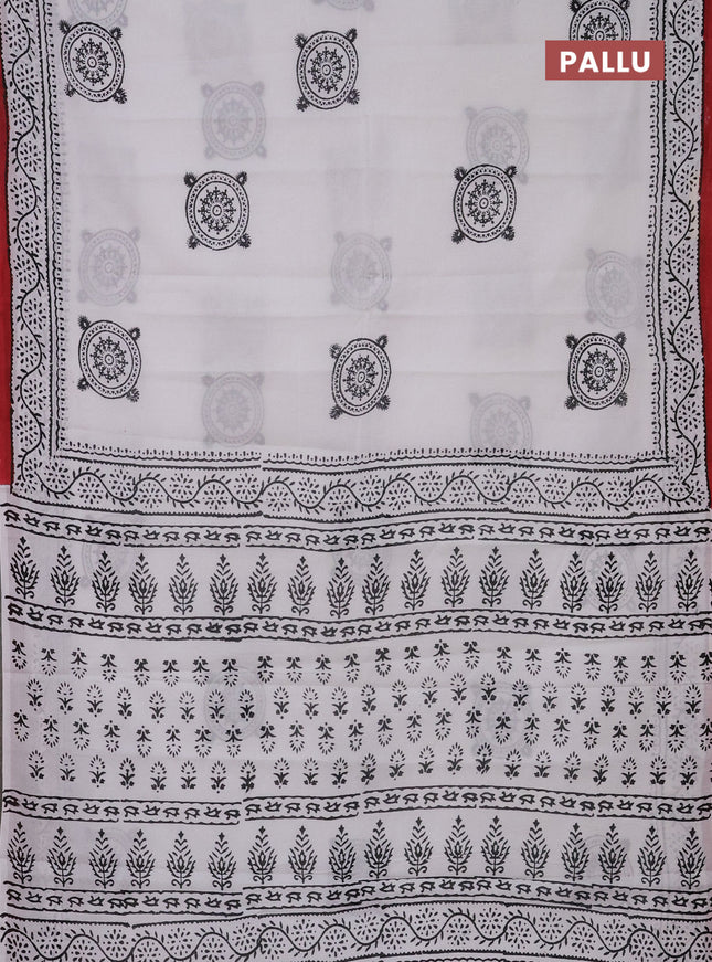 Jaipur cotton saree off white and marron with warli butta prints and printed border
