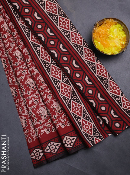 Jaipur cotton saree maroon and black with allover kalamkari prints and printed border