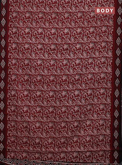 Jaipur cotton saree maroon and black with allover kalamkari prints and printed border