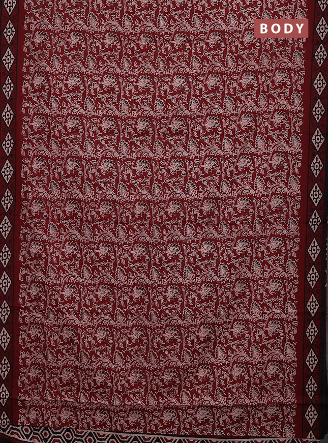 Jaipur cotton saree maroon and black with allover kalamkari prints and printed border