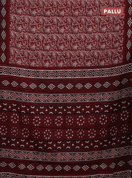 Jaipur cotton saree maroon and black with allover kalamkari prints and printed border