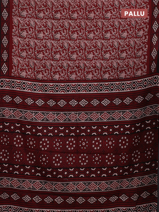 Jaipur cotton saree maroon and black with allover kalamkari prints and printed border