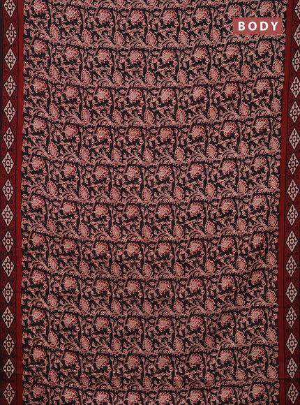 Jaipur cotton saree black and maroon with allover kalamkari prints and printed border
