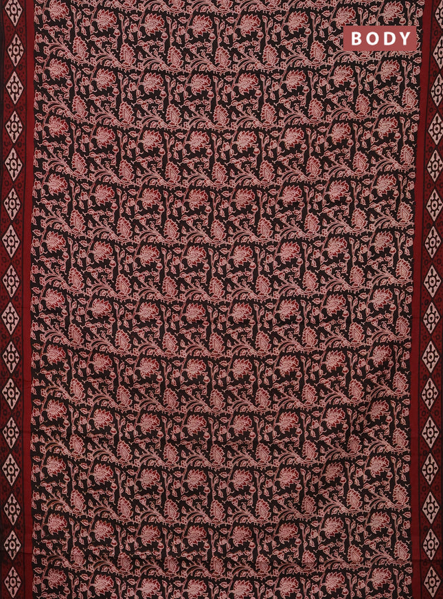 Jaipur cotton saree black and maroon with allover kalamkari prints and printed border