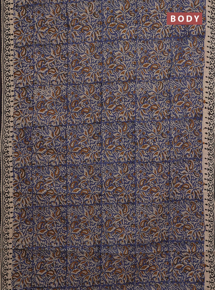 Jaipur cotton saree blue and beige with allover kalamkari prints and printed border