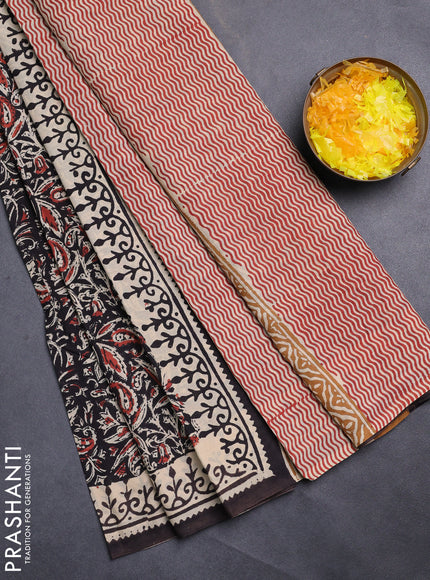 Jaipur cotton saree black and beige with allover kalamkari prints and printed border