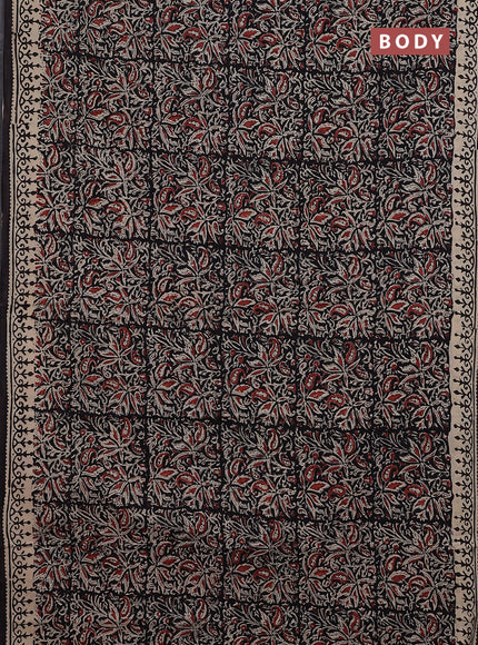 Jaipur cotton saree black and beige with allover kalamkari prints and printed border