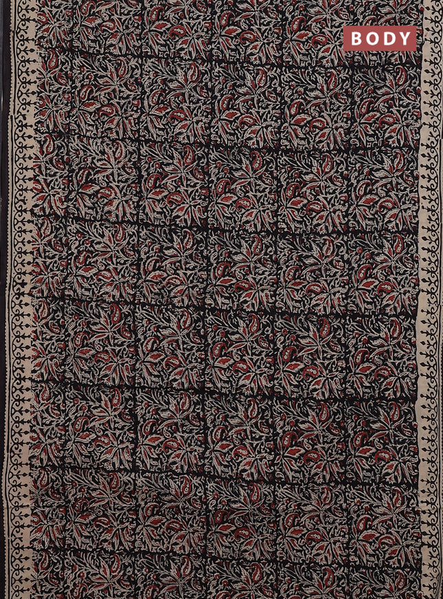 Jaipur cotton saree black and beige with allover kalamkari prints and printed border