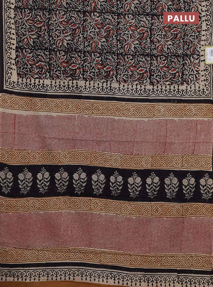 Jaipur cotton saree black and beige with allover kalamkari prints and printed border