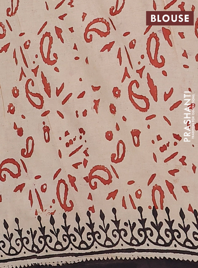 Jaipur cotton saree black and beige with allover kalamkari prints and printed border