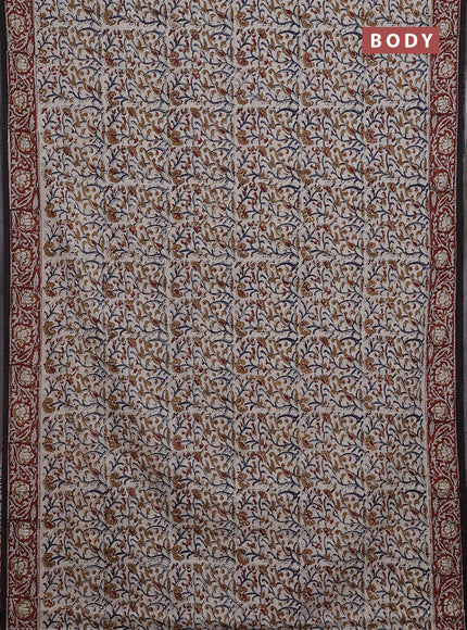 Jaipur cotton saree beige and maroon black with allover kalamkari prints and printed border