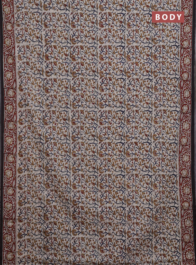 Jaipur cotton saree beige and maroon black with allover kalamkari prints and printed border