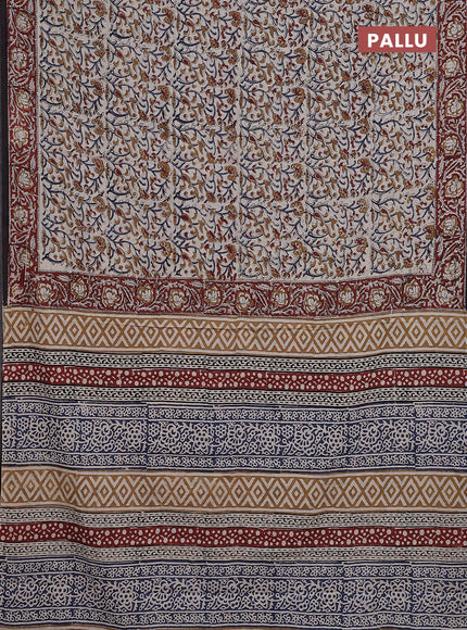 Jaipur cotton saree beige and maroon black with allover kalamkari prints and printed border