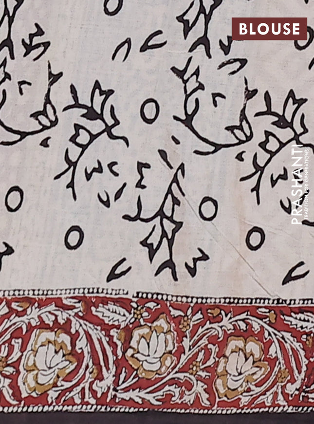 Jaipur cotton saree beige and maroon black with allover kalamkari prints and printed border