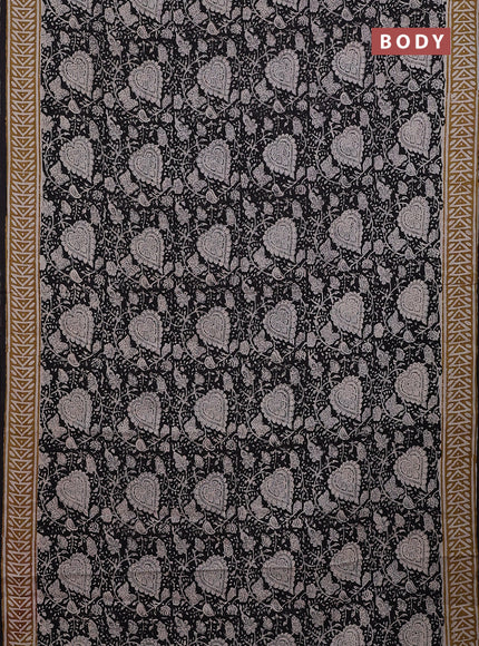 Jaipur cotton saree black and sandal with allover kalamkari prints and printed border