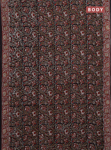 Jaipur cotton saree black and maroon with allover kalamkari prints and printed border