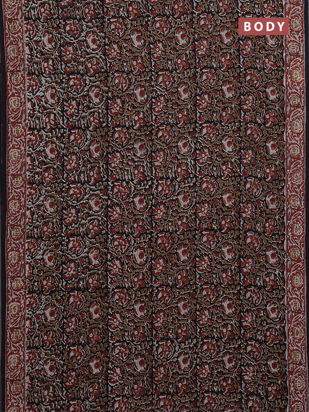 Jaipur cotton saree black and maroon with allover kalamkari prints and printed border