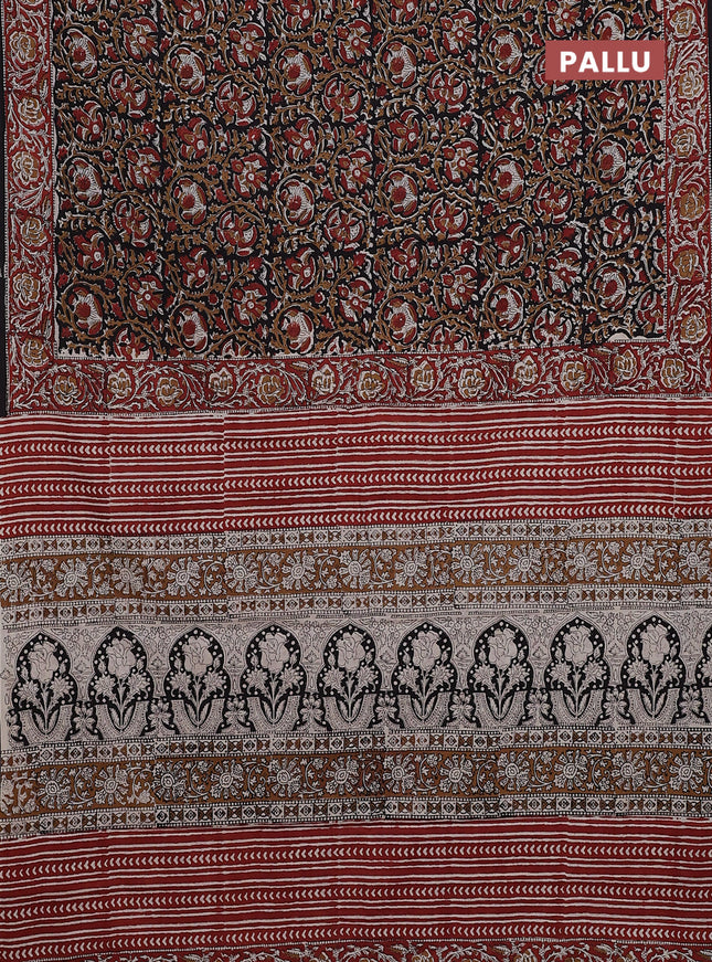 Jaipur cotton saree black and maroon with allover kalamkari prints and printed border