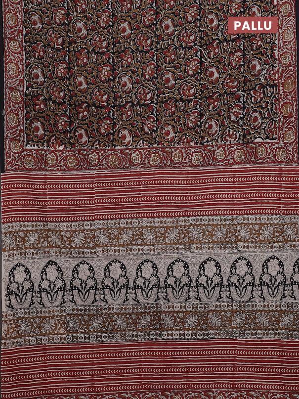 Jaipur cotton saree black and maroon with allover kalamkari prints and printed border