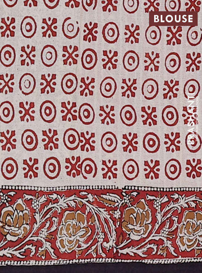 Jaipur cotton saree black and maroon with allover kalamkari prints and printed border