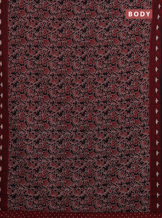 Jaipur cotton saree black and maroon with allover kalamkari prints and printed border