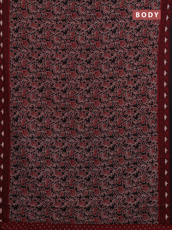 Jaipur cotton saree black and maroon with allover kalamkari prints and printed border